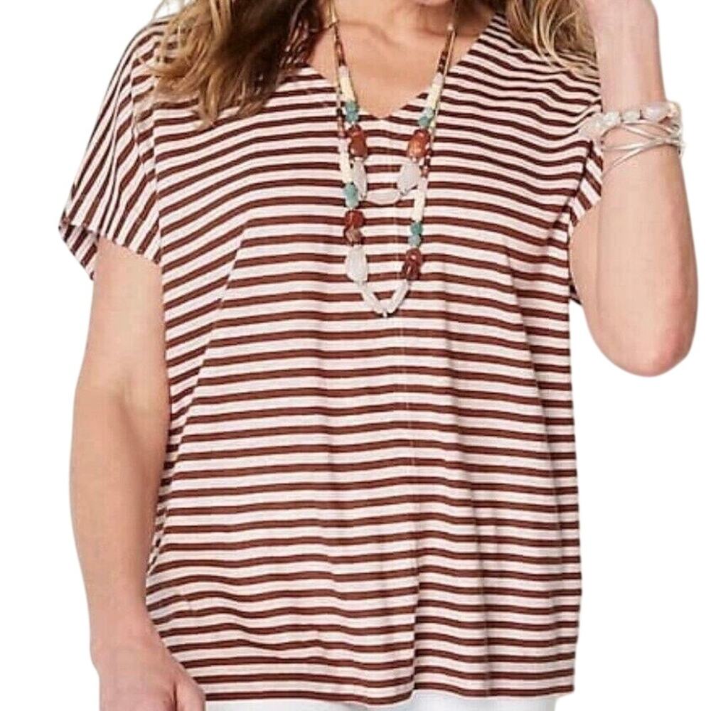 J. Jill Auburn and Beige Stripe V-Neck Top Size 2X NEW